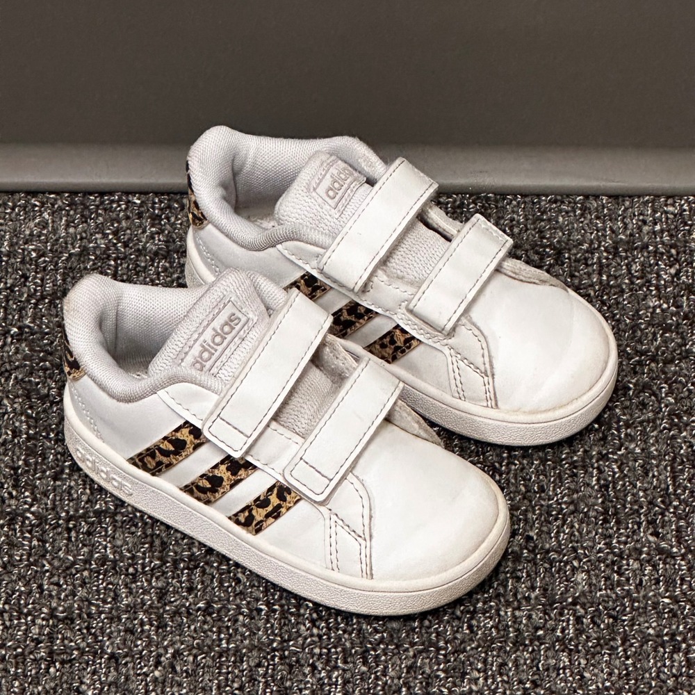 Adidas Grand Court Sneaker Toddler 6K Leopard Print Hook Loop Strap Shoes